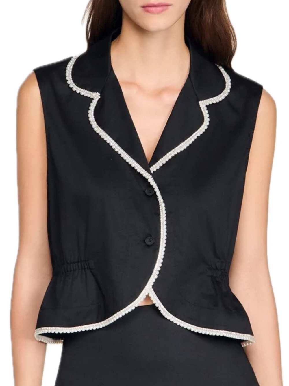 NWT ✨ SANDRO Beaded Blouse Tank Top Shirt Black XS 34 0 - Picture 10 of 10